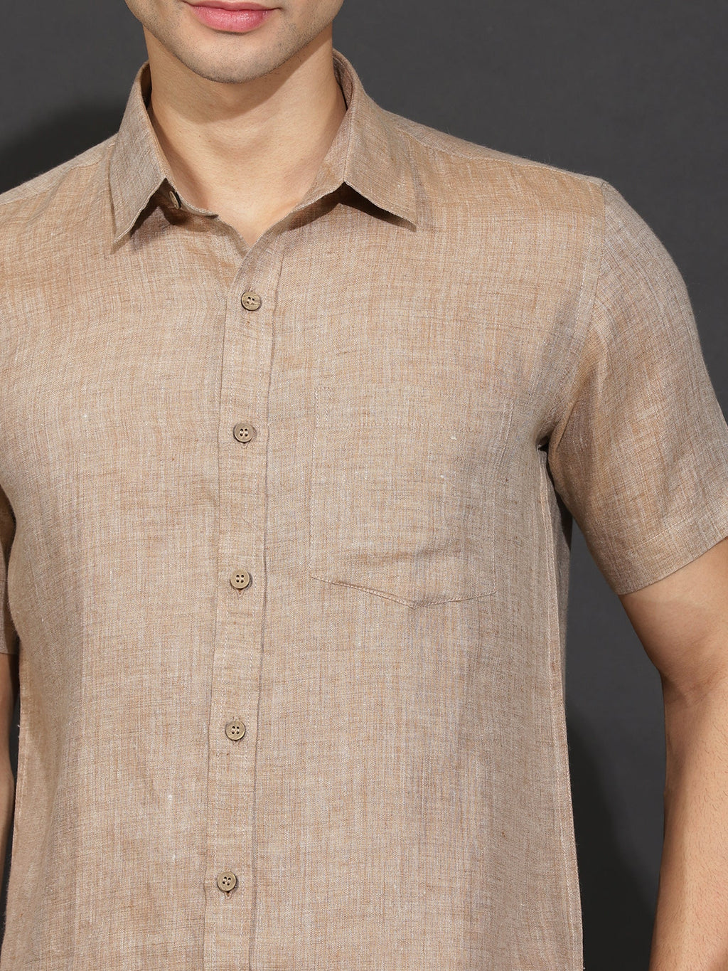 Men's Mocha Half-Sleeve Linen Shirt — Breathable Casual