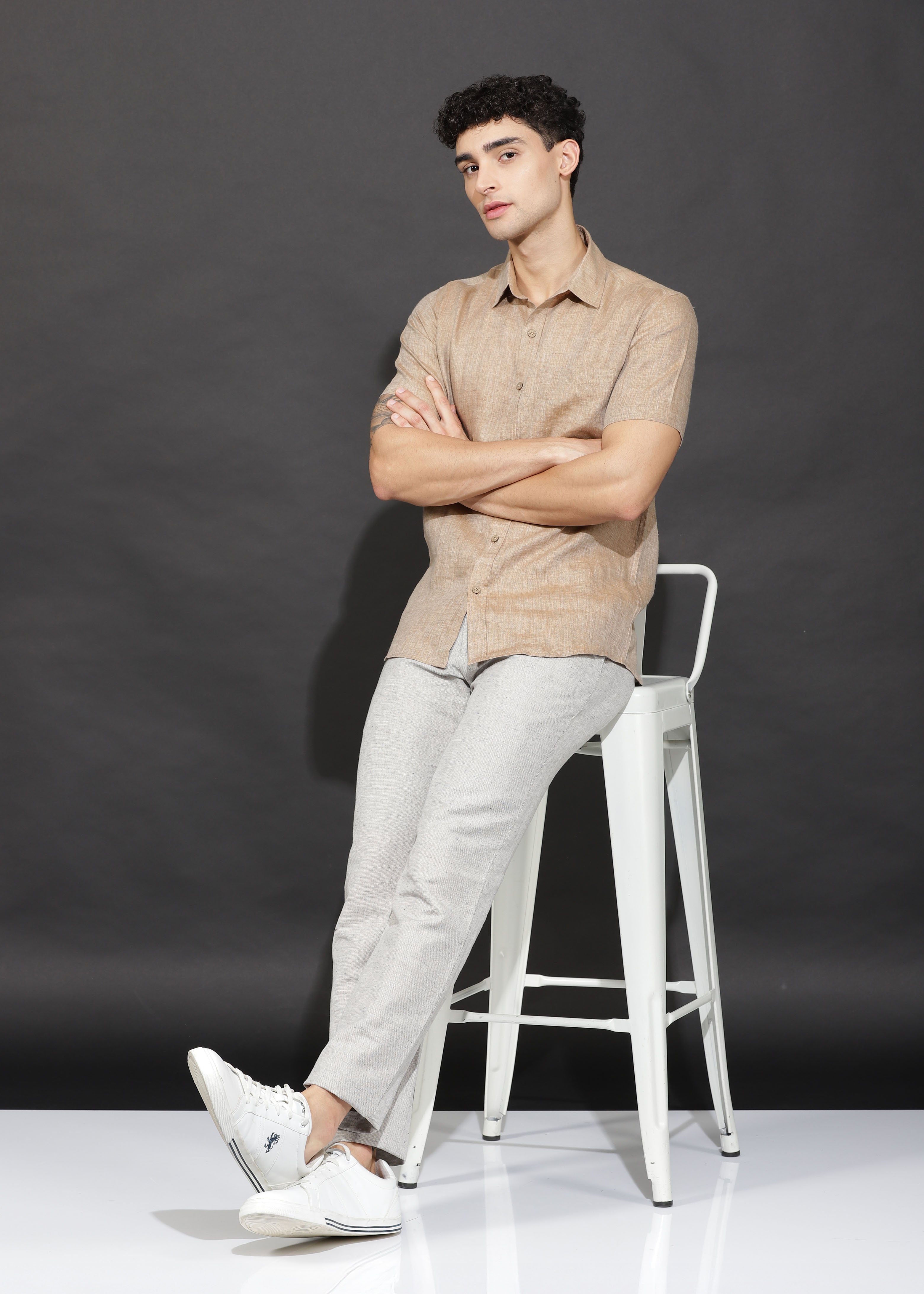 Men's Mocha Half-Sleeve Linen Shirt — Breathable Casual