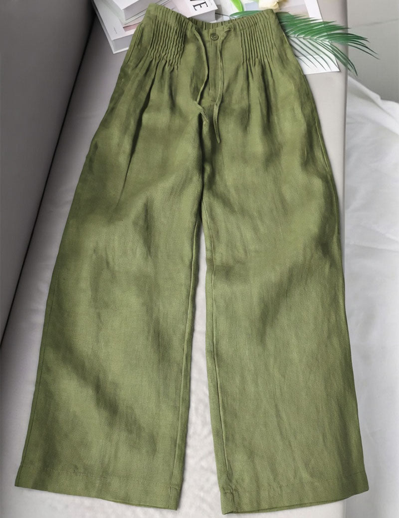 Linen Wide Leg Pants Women – Smocked High Waist Trousers