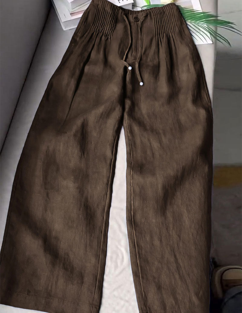 Linen Wide Leg Pants Women – Smocked High Waist Trousers
