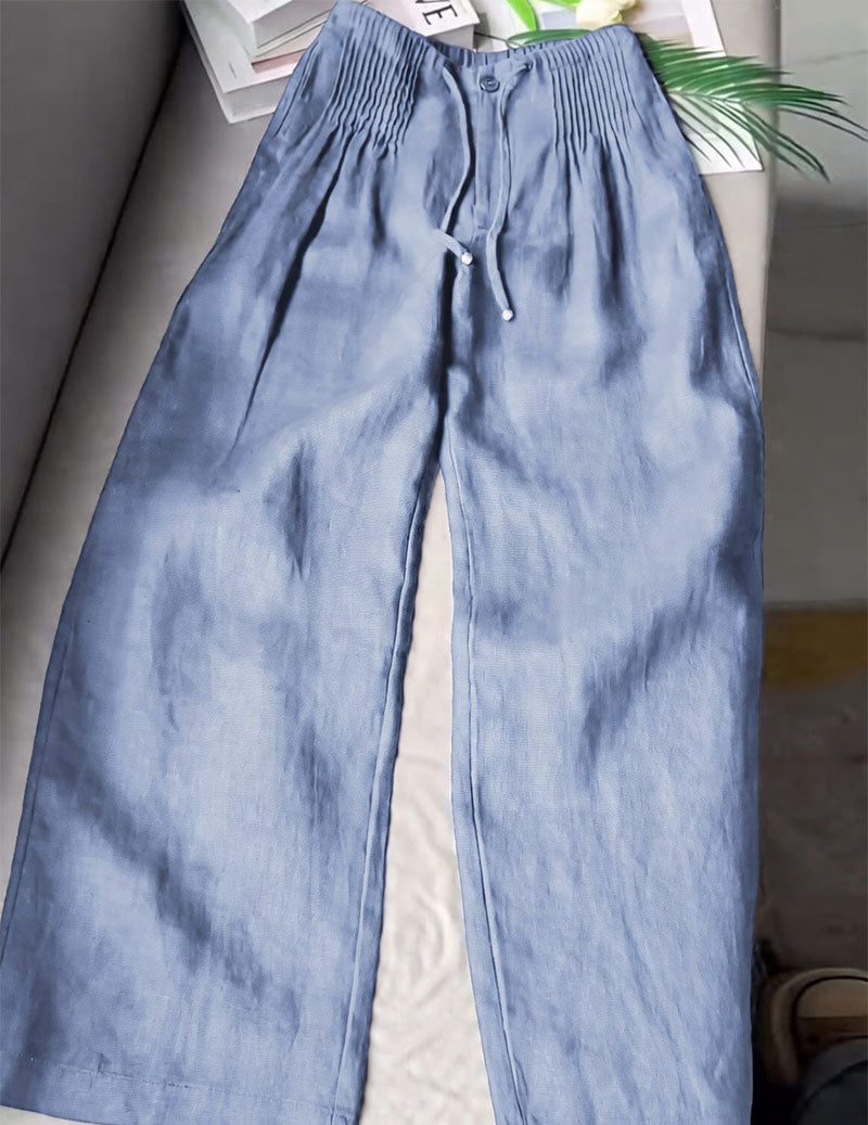Linen Wide Leg Pants Women – Smocked High Waist Trousers
