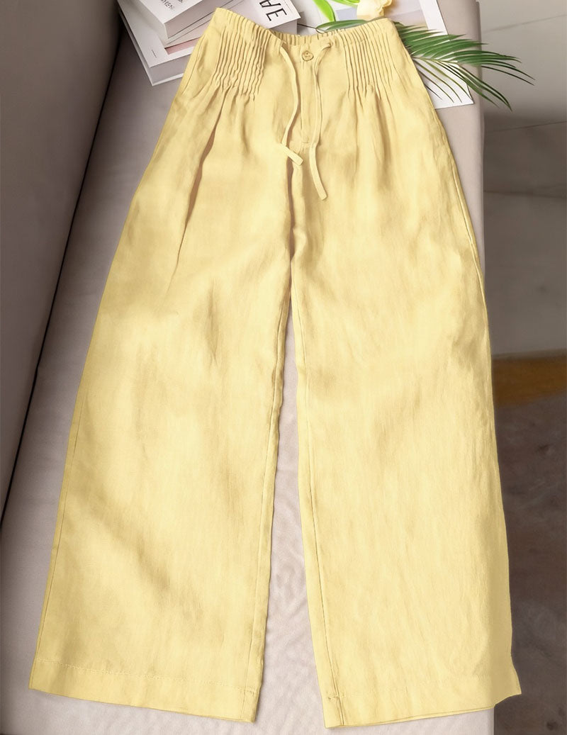 Linen Wide Leg Pants Women – Smocked High Waist Trousers