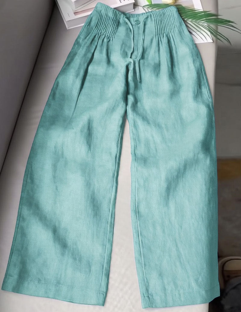 Linen Wide Leg Pants Women – Smocked High Waist Trousers