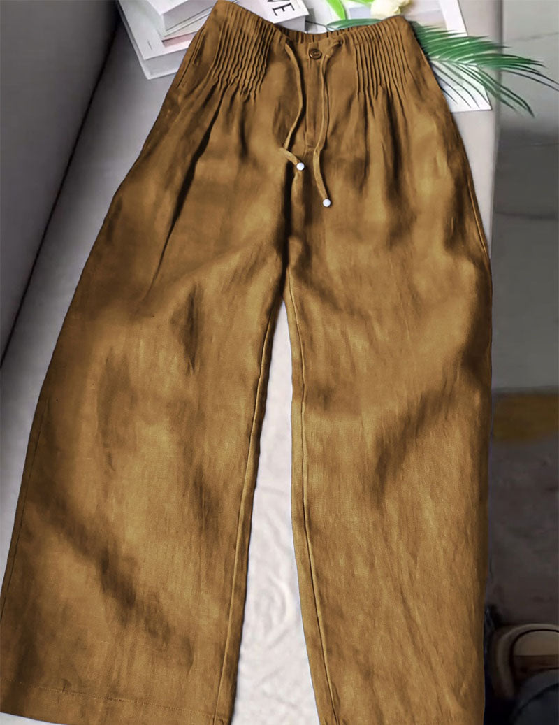 Linen Wide Leg Pants Women – Smocked High Waist Trousers