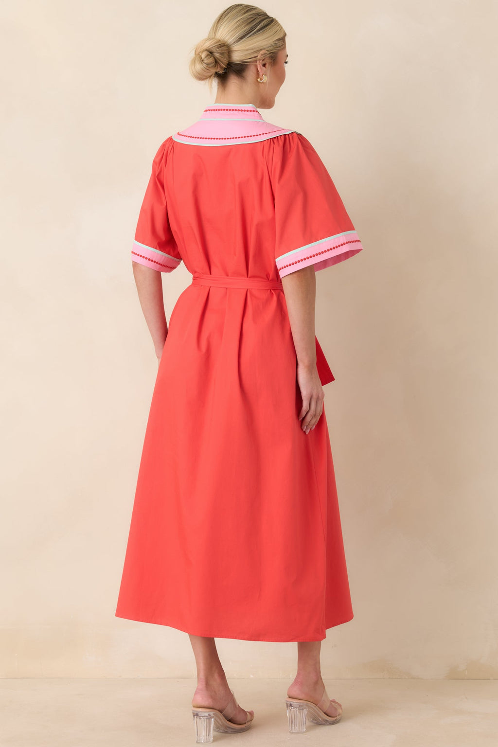 Women's Living Out Loud Poppy Red & Pink Cotton V-Neck Midi Dress | 100% Cotton 5
