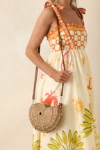 Women's Living on the Curve Golden Natural Woven Nautilus Crossbody | This Bag Measures 9" in Length 0