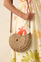 Women's Living on the Curve Golden Natural Woven Nautilus Crossbody | This Bag Measures 9" in Length 1