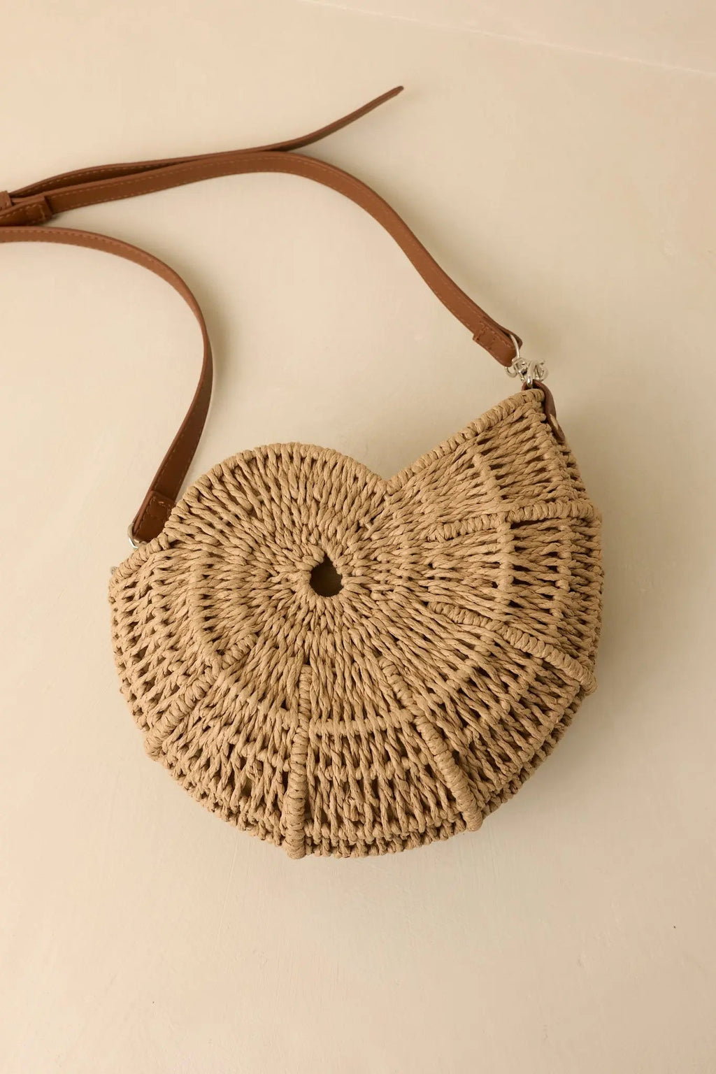 Women's Living on the Curve Golden Natural Woven Nautilus Crossbody | This Bag Measures 9" in Length 2