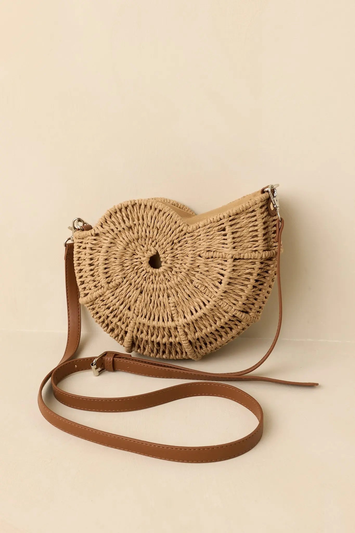 Women's Living on the Curve Golden Natural Woven Nautilus Crossbody | This Bag Measures 9" in Length 3
