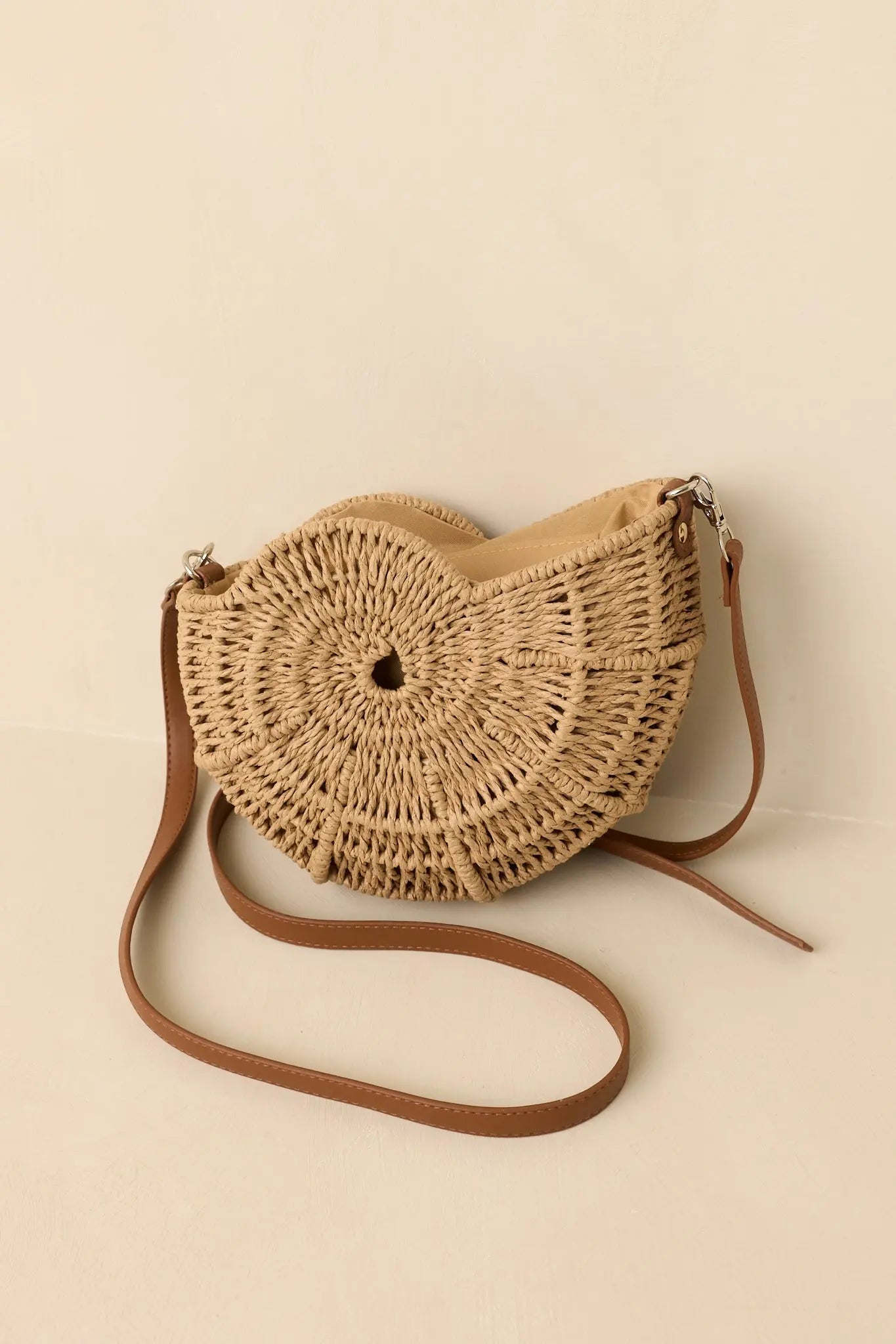 Women's Living on the Curve Golden Natural Woven Nautilus Crossbody | This Bag Measures 9" in Length 4