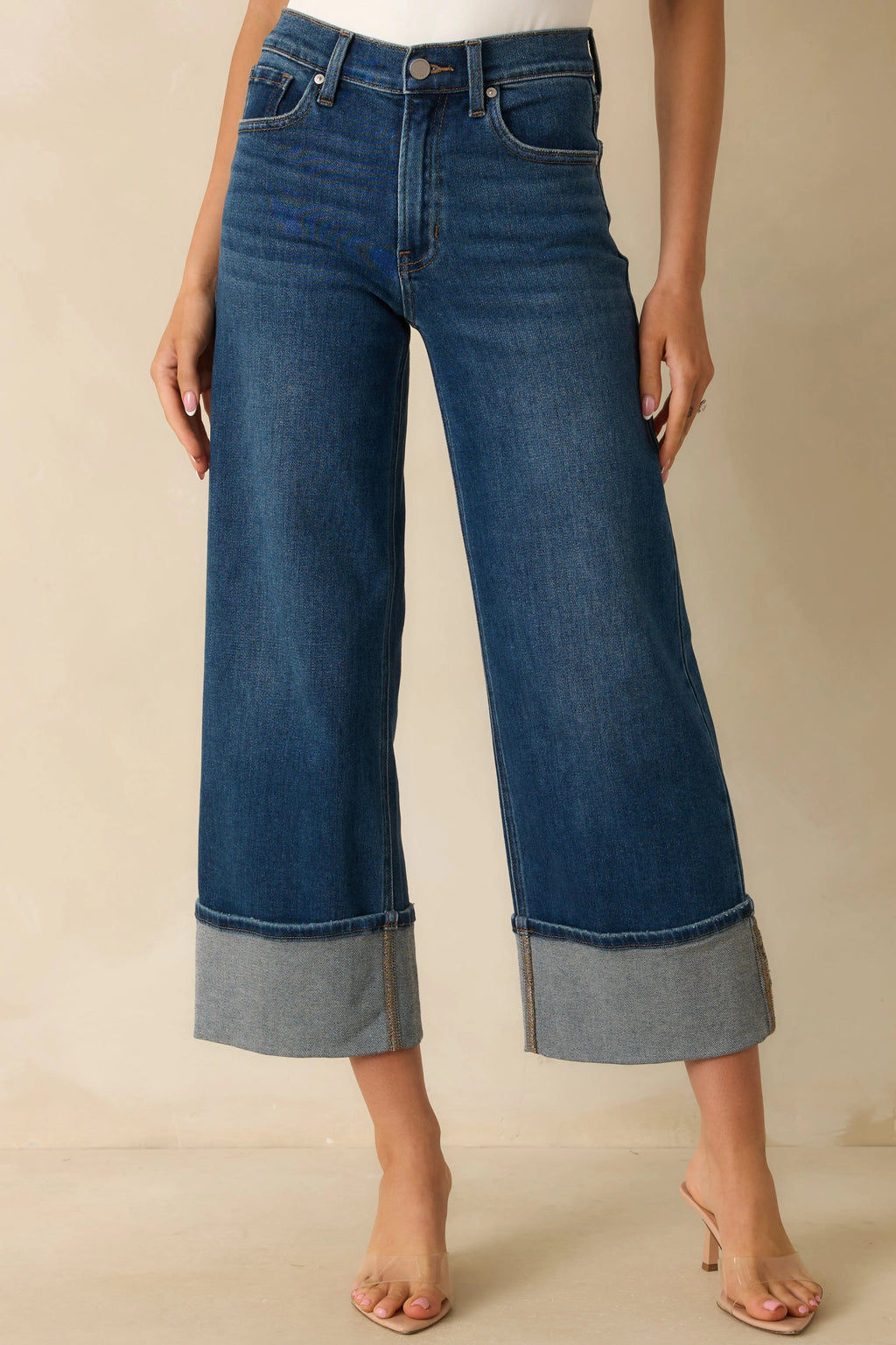 Women's Long Story Short Deep Vintage Indigo Wide-Leg Cuffed Jeans | 93% Cotton 0