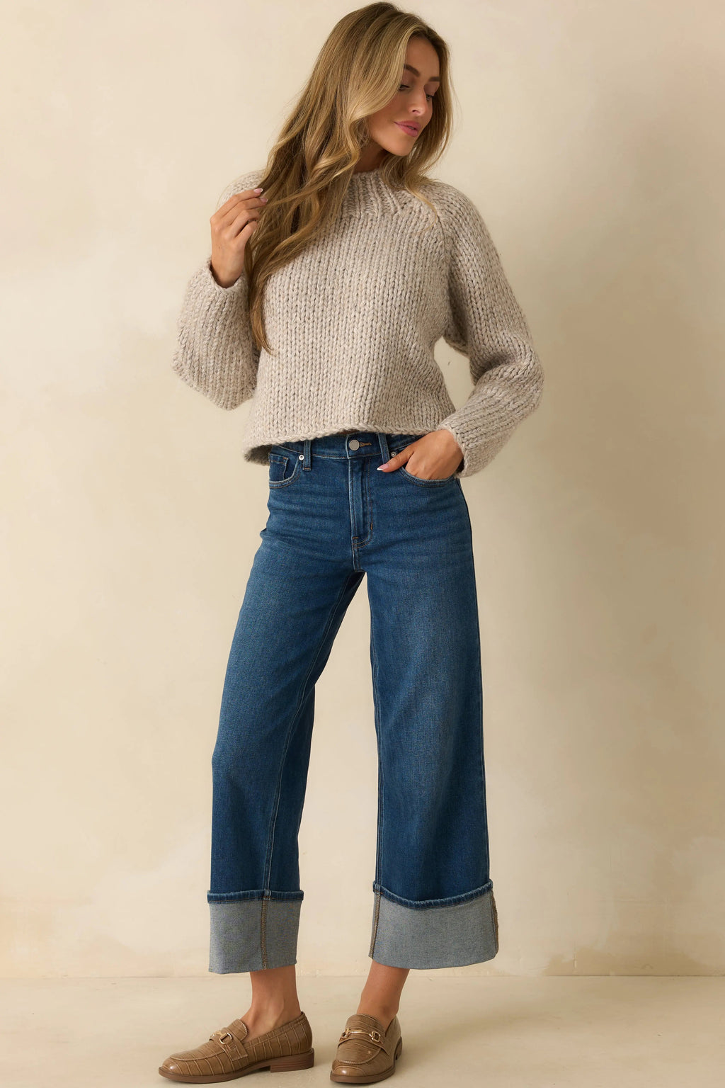 Women's Long Story Short Deep Vintage Indigo Wide-Leg Cuffed Jeans | 93% Cotton 1