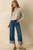 Women's Long Story Short Deep Vintage Indigo Wide-Leg Cuffed Jeans | 93% Cotton 3