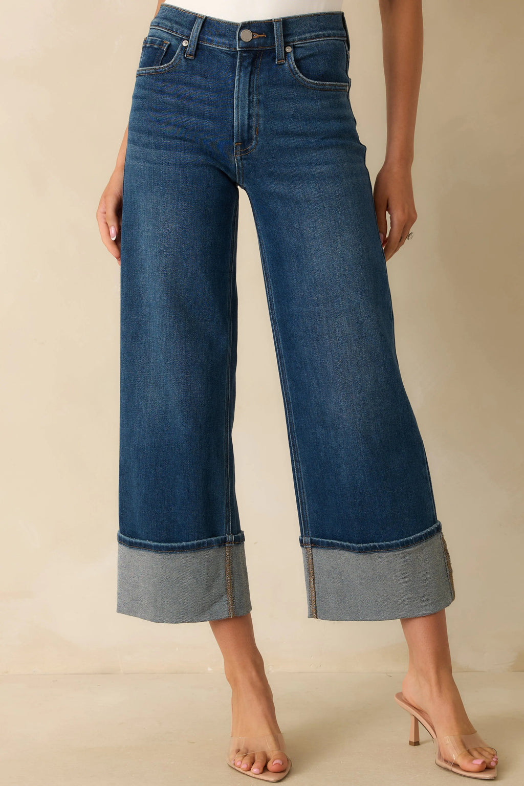 Women's Long Story Short Deep Vintage Indigo Wide-Leg Cuffed Jeans | 93% Cotton 4