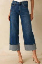 Women's Long Story Short Deep Vintage Indigo Wide-Leg Cuffed Jeans | 93% Cotton 4