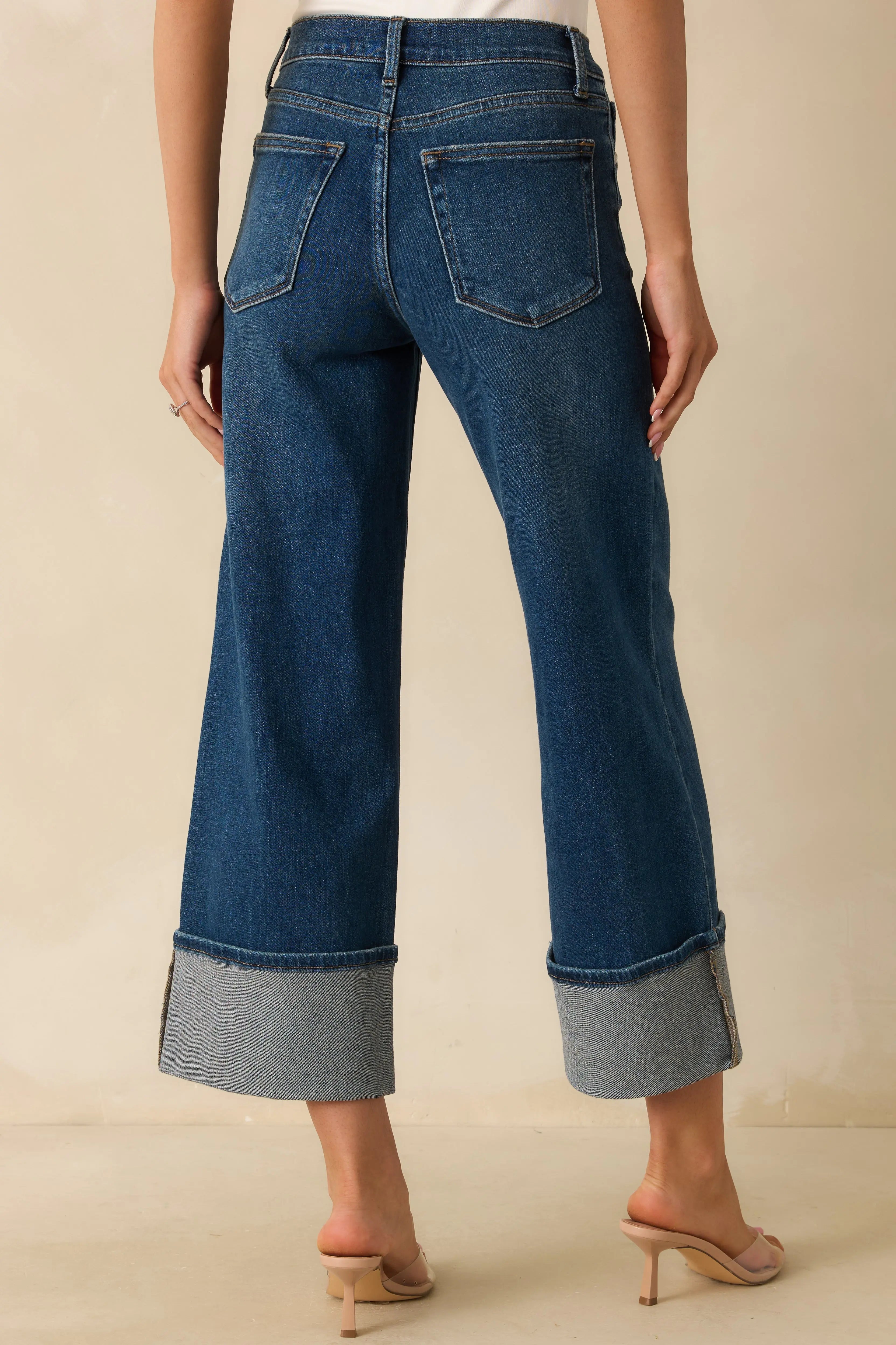 Women's Long Story Short Deep Vintage Indigo Wide-Leg Cuffed Jeans | 93% Cotton 5