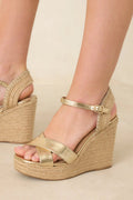 Women's Lovely Steps Gold Platform Wedges | Heel Measures 4.25" thick 0