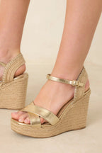 Women's Lovely Steps Gold Platform Wedges | Heel Measures 4.25" thick 0
