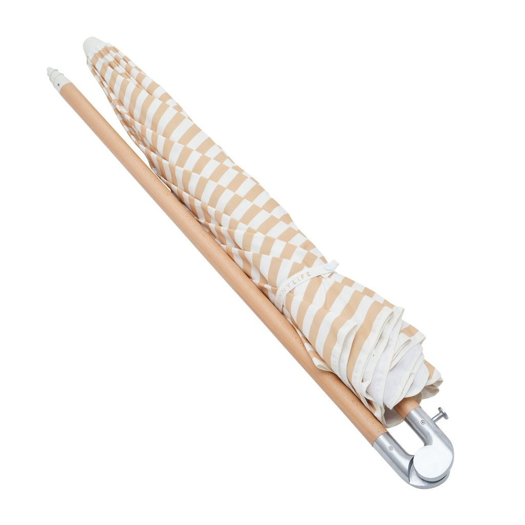 Luxe Beach Parasol | Stylish Butternut Stripe with UPF50 Protection | All-Day Beach Shade for Ultimate Sun Safety