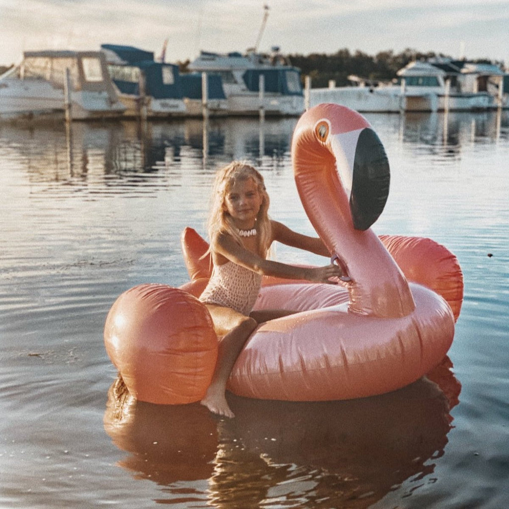 Luxe Ride-On Pool Float | Rose Gold Flamingo with Recessed Seating | Fun and Stylish Floaties for Adults