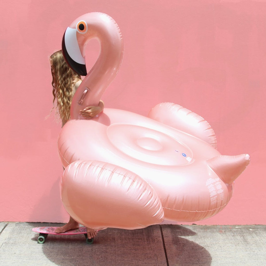 Luxe Ride-On Pool Float | Rose Gold Flamingo with Recessed Seating | Fun and Stylish Floaties for Adults