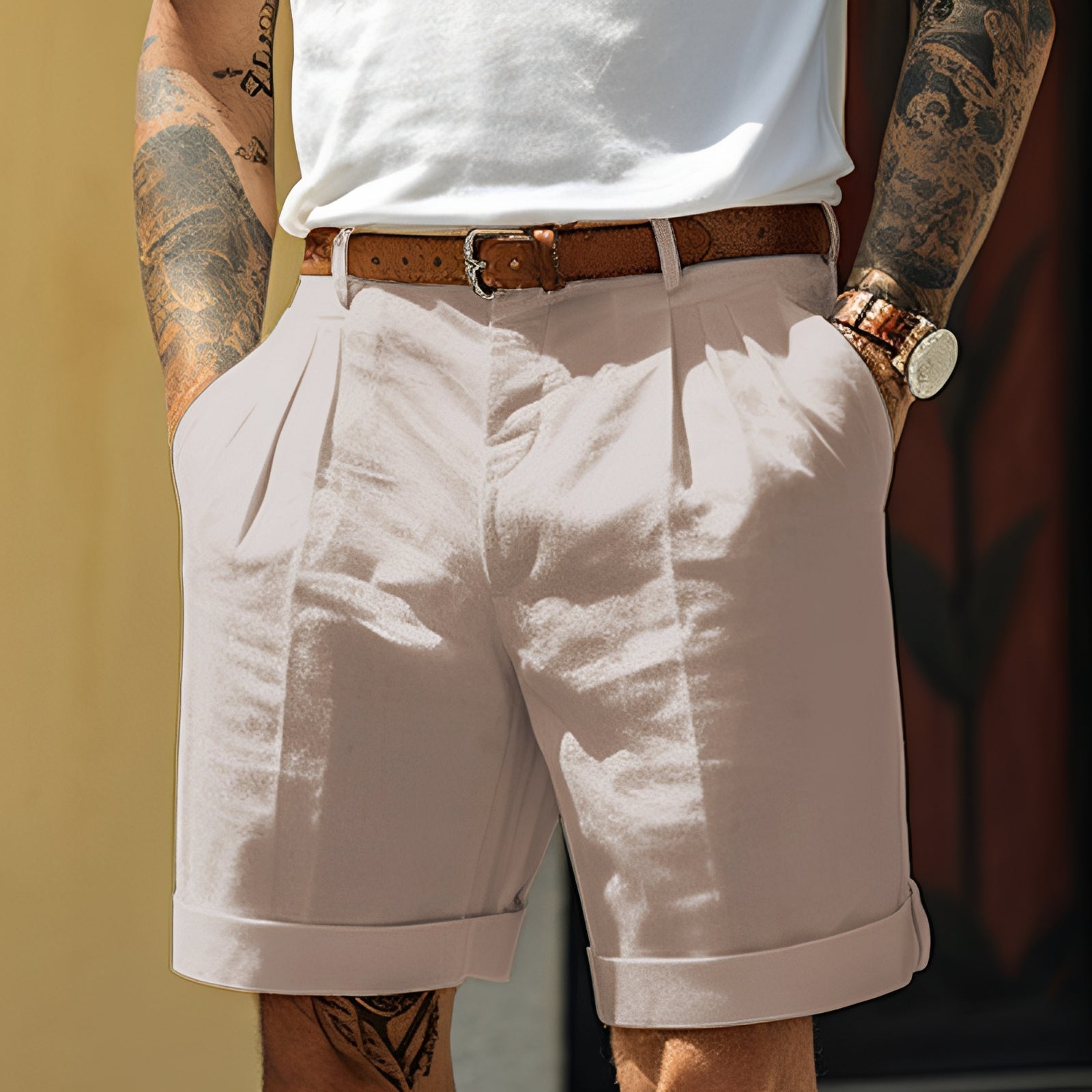 Men's Pleated Chino Shorts – Straight Fit Summer Short