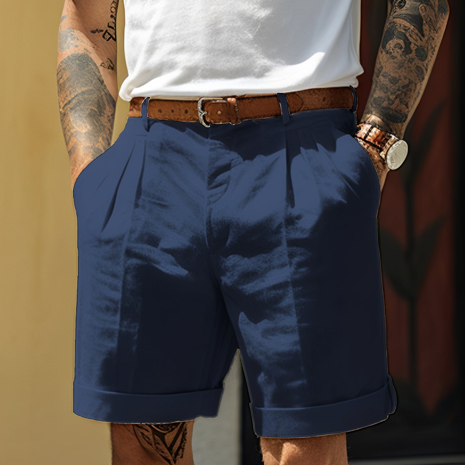 Men's Pleated Chino Shorts – Straight Fit Summer Short