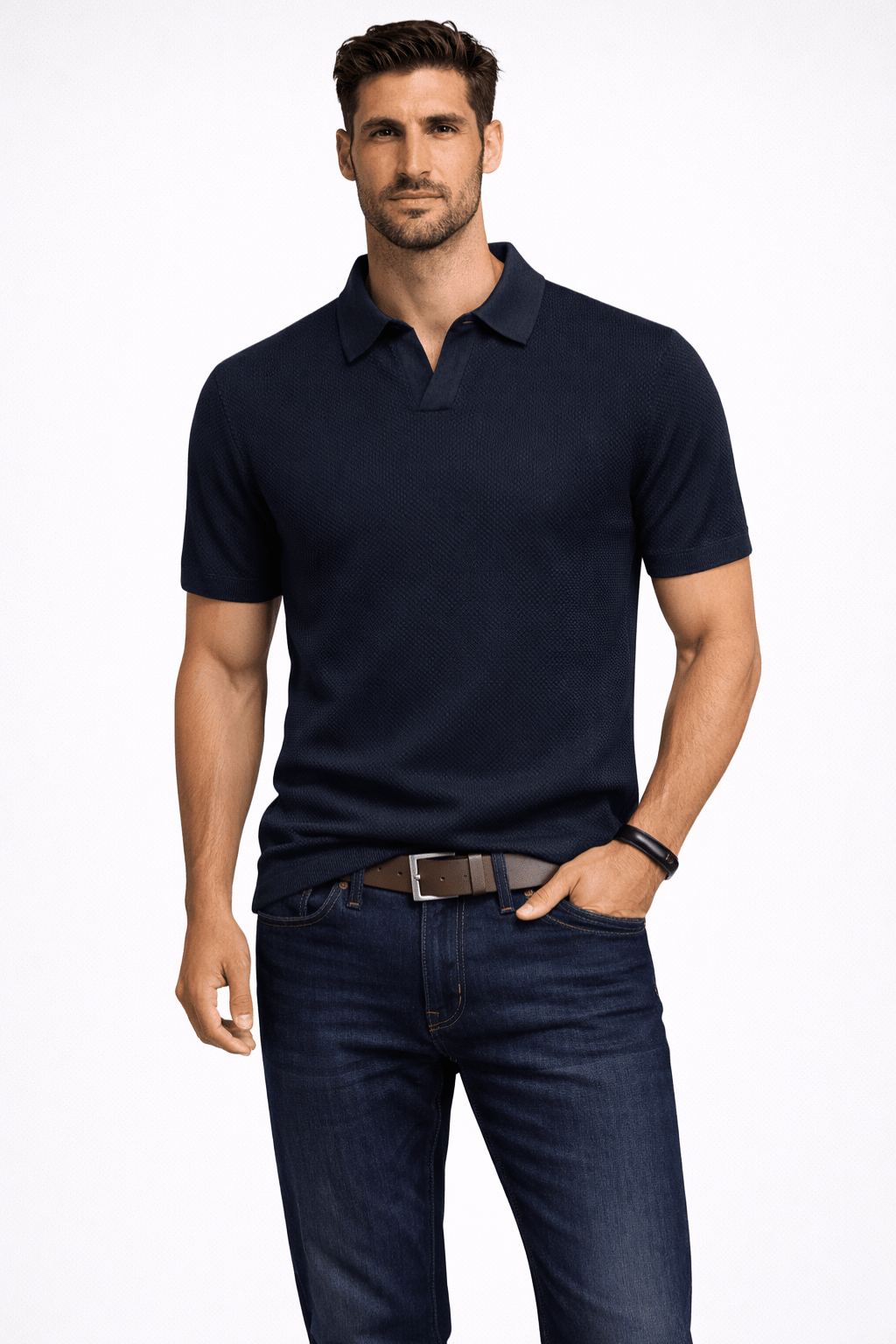 Men's Textured Knit Polo Shirt – Short Sleeve Casual