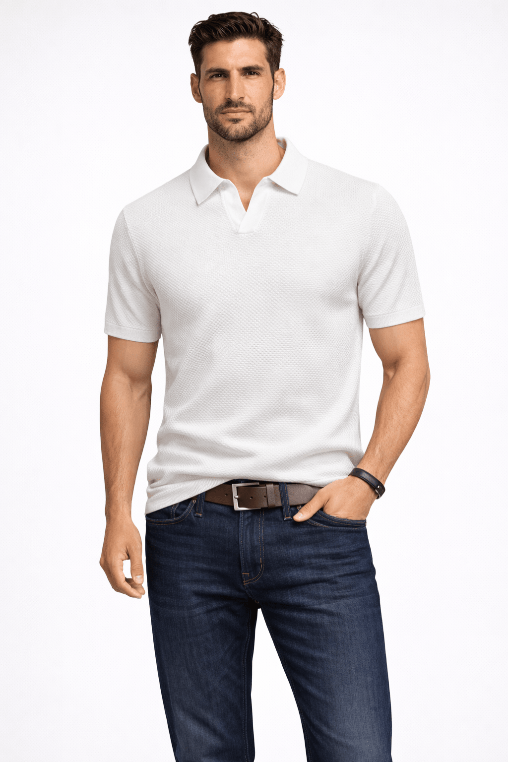 Men's Textured Knit Polo Shirt – Short Sleeve Casual