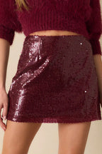 Women's MINKPINK Agnes Wine Purple Sequin Mini Skirt | 100% Polyester 0