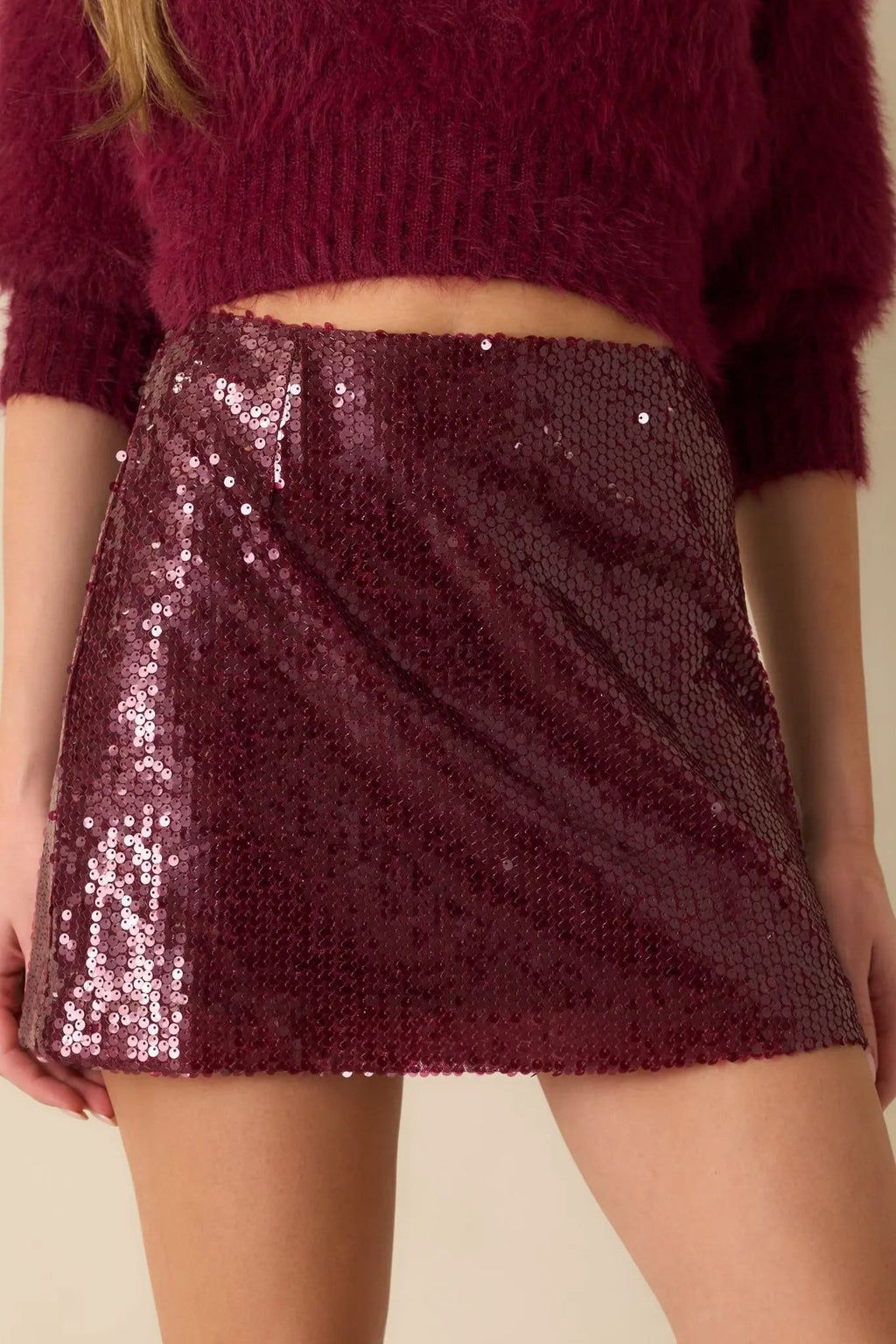 Women's MINKPINK Agnes Wine Purple Sequin Mini Skirt | 100% Polyester 4