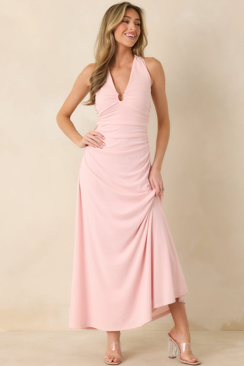 Women's MINKPINK Amelia Soft Pink Halter Midi Dress | 95% Polyester & 5% Elastane 2