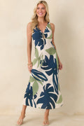 Women's MINKPINK Azure Green & Blue Palm Leaves Key Hole Midi Dress | 100% Viscose 0