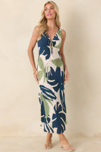 Women's MINKPINK Azure Green & Blue Palm Leaves Key Hole Midi Dress | 100% Viscose 2