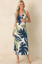 Women's MINKPINK Azure Green & Blue Palm Leaves Key Hole Midi Dress | 100% Viscose 5