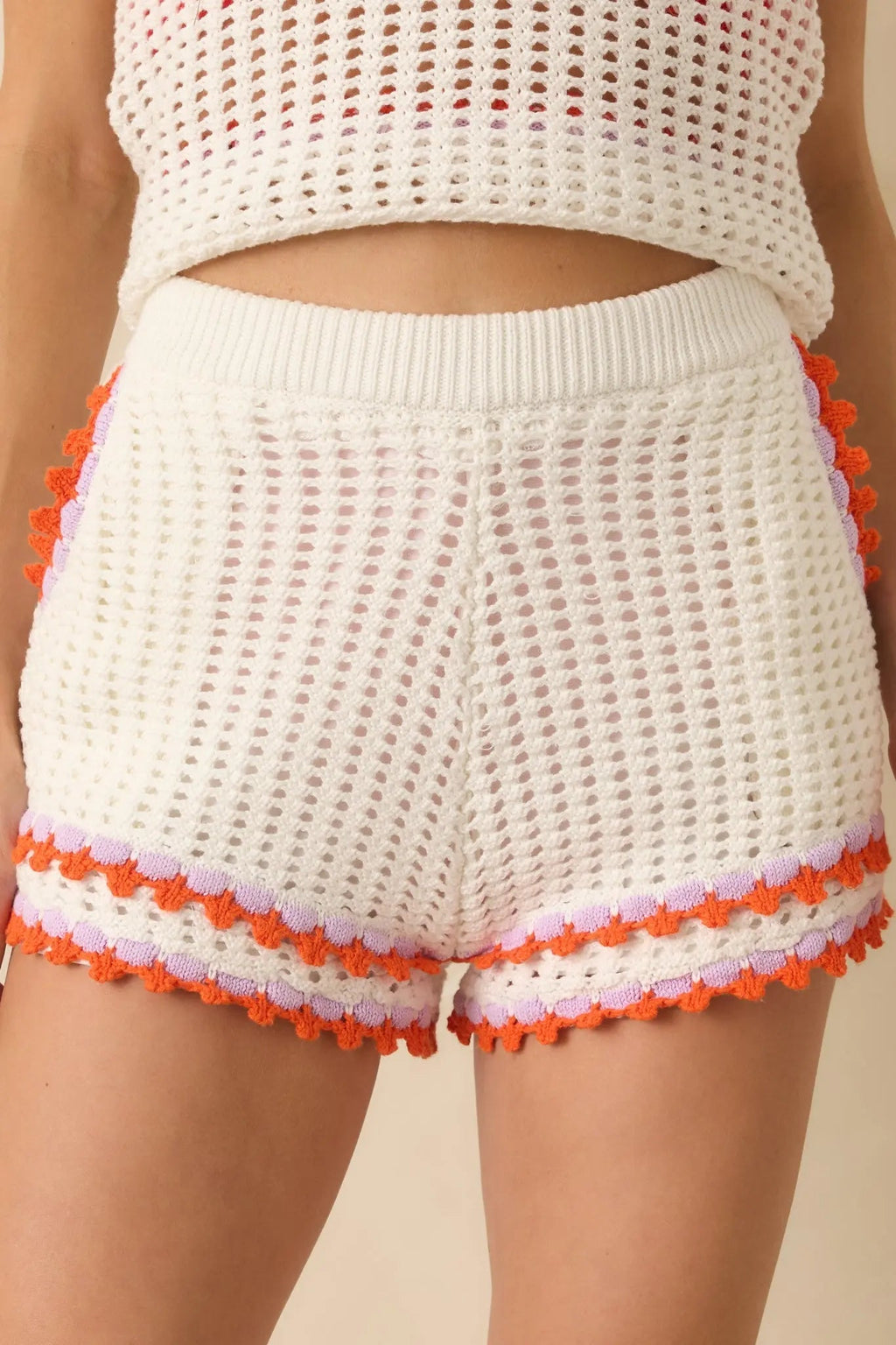 Women's MINKPINK Cali White Cotton Crochet Knit Scallop Edge Shorts | 100% Cotton 0