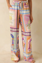 Women's MINKPINK Elysia White Multi Tropical Tile Print Drawstring Pants | 100% Viscose 1