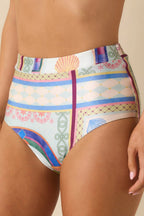 Women's MINKPINK Elysia White Multi Tropical Tile Print High Waisted Bikini Bottoms | 85% Polyester & 15% Elastane 1