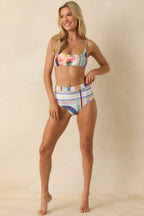 Women's MINKPINK Elysia White Multi Tropical Tile Print High Waisted Bikini Bottoms | 85% Polyester & 15% Elastane 2