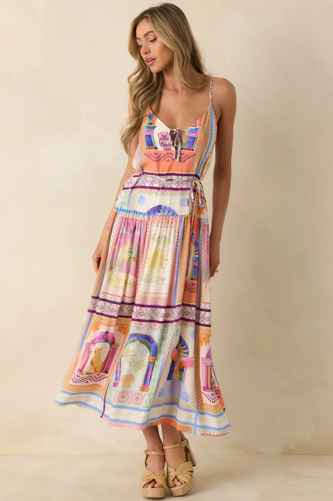 Women's MINKPINK Elysia White Multi Tropical Tile Print Maxi Dress | 100% Viscose 0