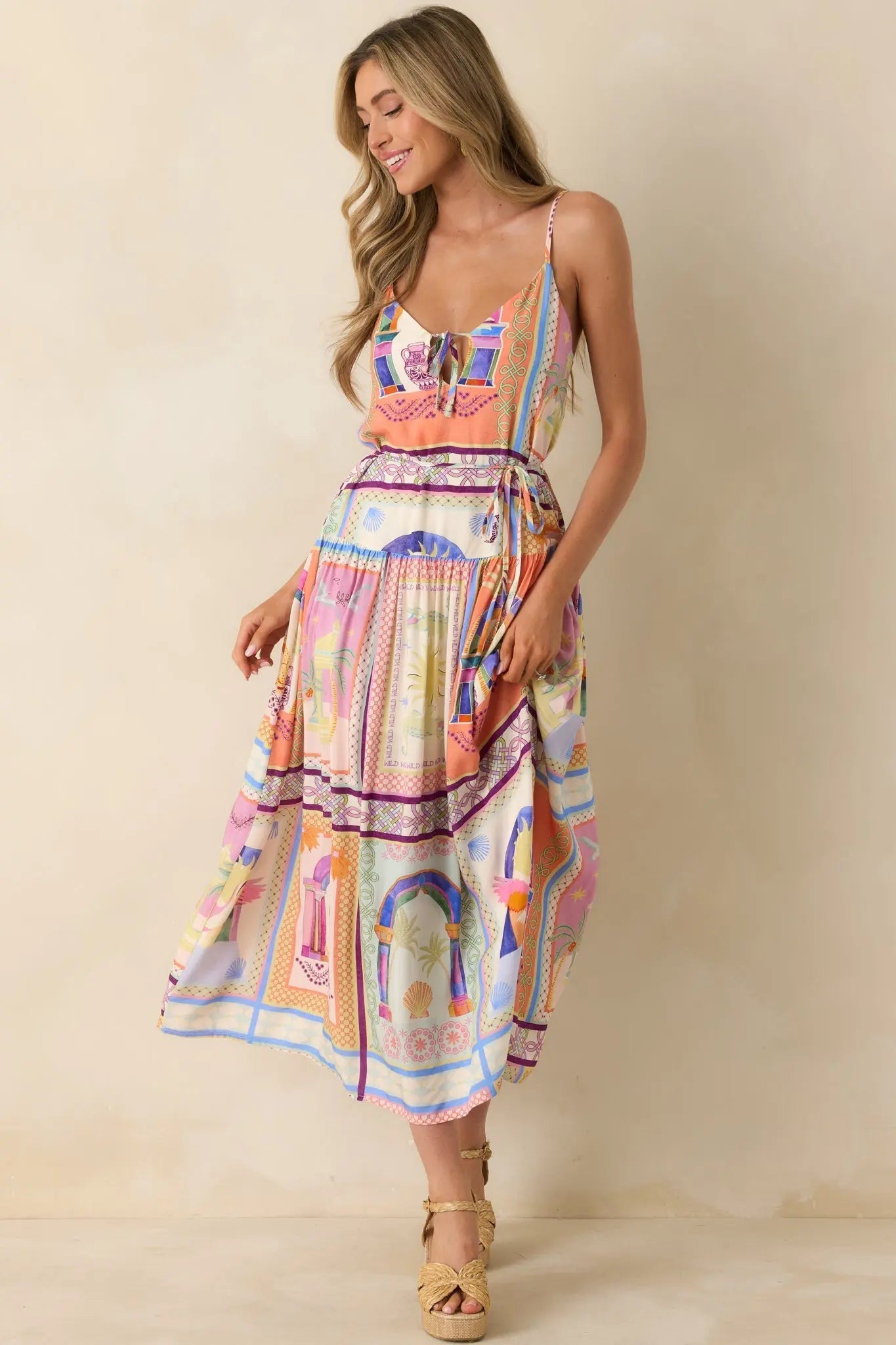 Women's MINKPINK Elysia White Multi Tropical Tile Print Maxi Dress | 100% Viscose 6