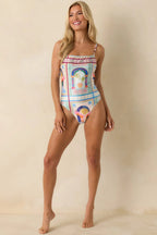 Women's MINKPINK Elysia White Multi Tropical Tile Print Scoop Back One Piece Swimsuit | 85% Polyester & 15% Elastane 6