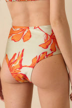 Women's MINKPINK Estelle Green & Orange Floral Print High Waisted Bikini Bottoms | 85% Polyester & 15% Elastane 2