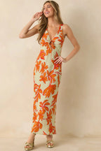 Women's MINKPINK Estelle Green & Orange Floral Print Keyhole Maxi Dress | 100% Viscose 0