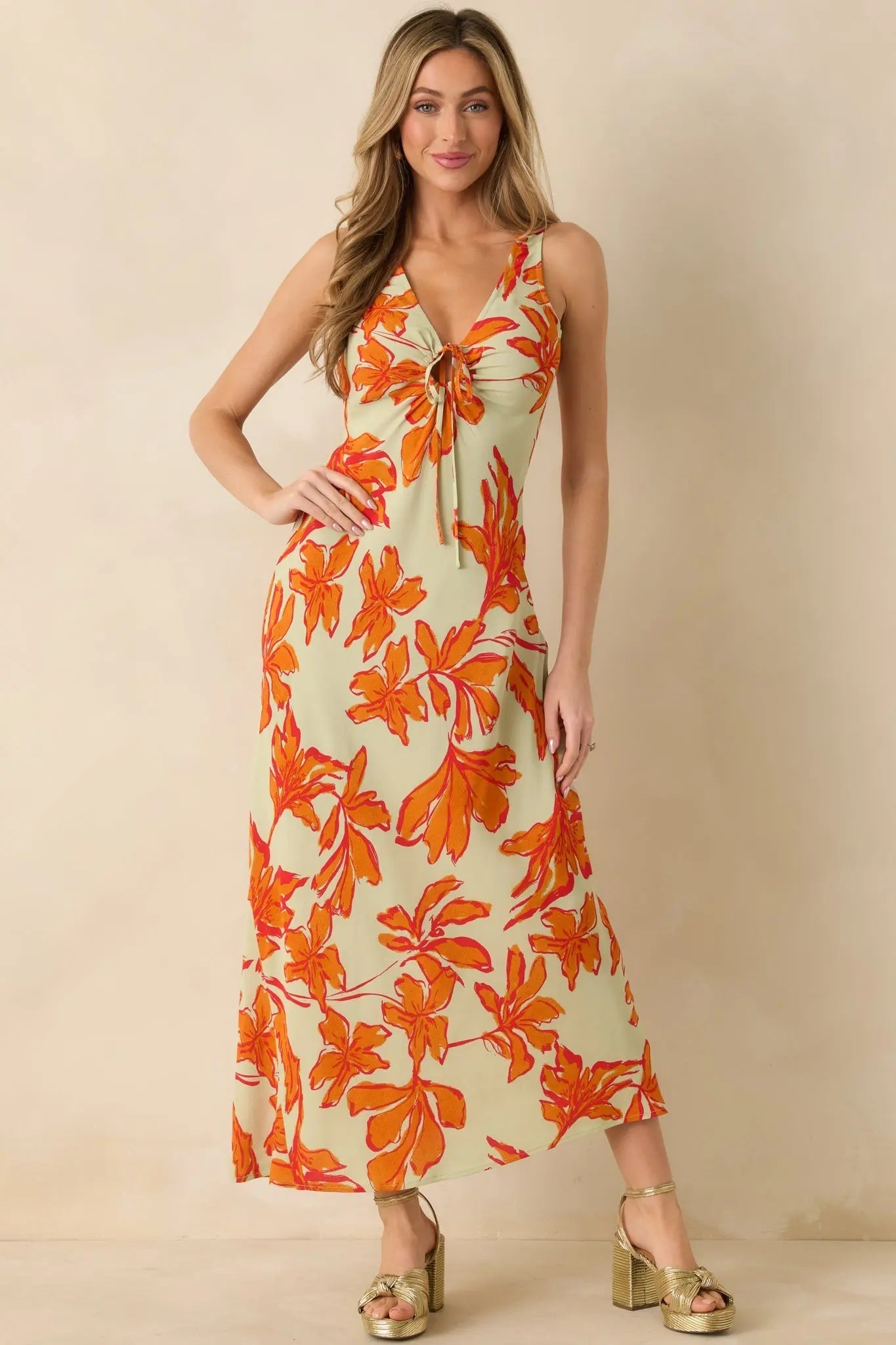 Women's MINKPINK Estelle Green & Orange Floral Print Keyhole Maxi Dress | 100% Viscose 5