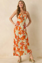 Women's MINKPINK Estelle Green & Orange Floral Print Keyhole Maxi Dress | 100% Viscose 6