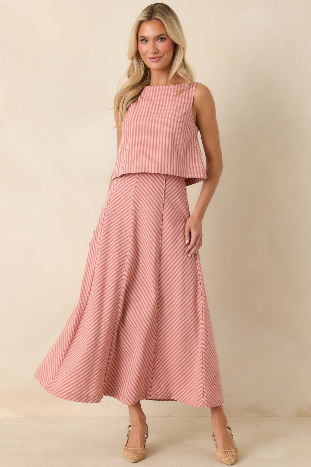 Women's MINKPINK Paloma Coral Pink Stripe Cotton Linen Low-Back Top | 80% Cotton & 20% Linen 0