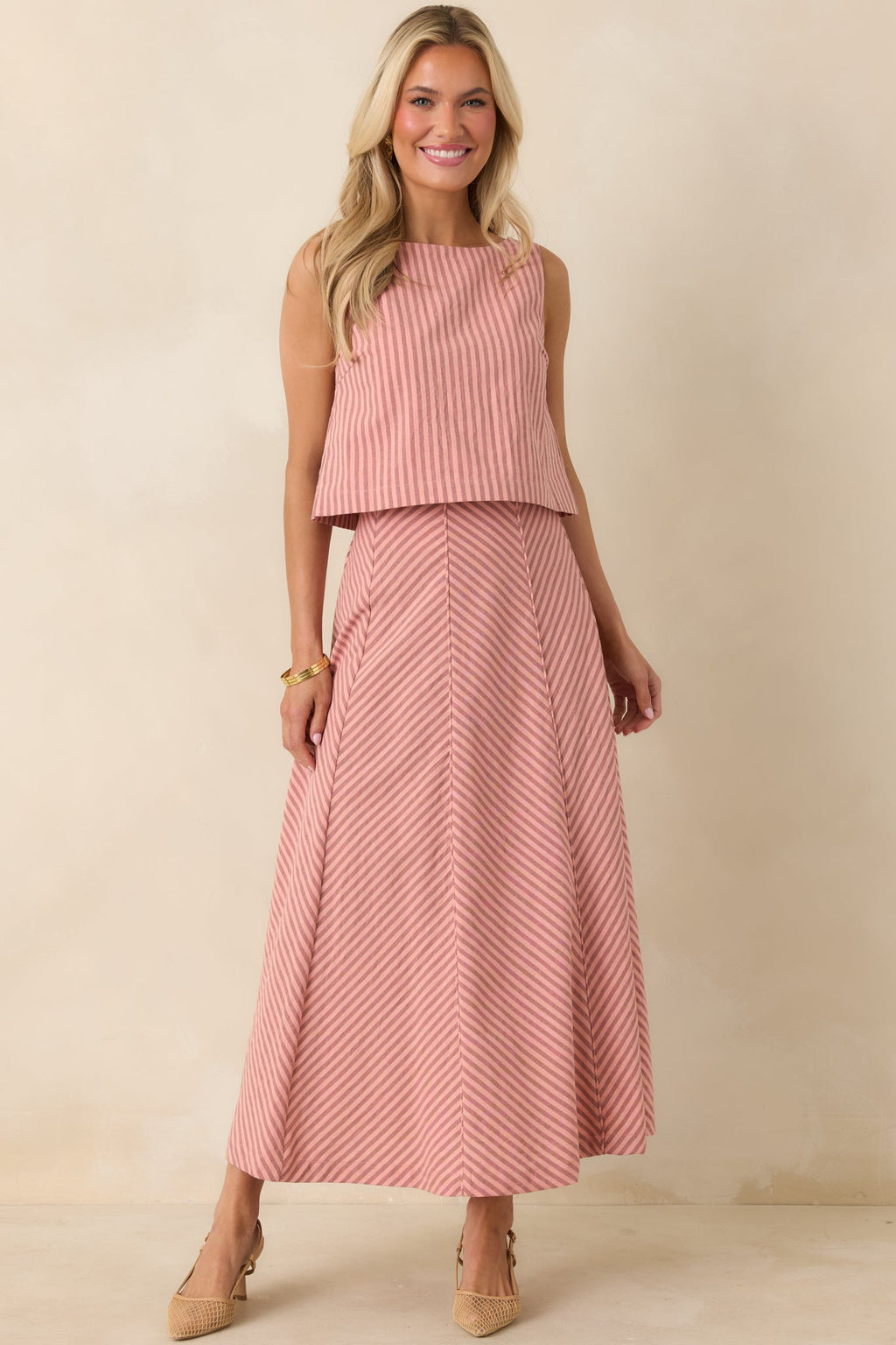 Women's MINKPINK Paloma Coral Pink Stripe Cotton Linen Low-Back Top | 80% Cotton & 20% Linen 5