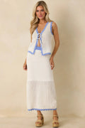 Women's MINKPINK Rae White & Blue Contrast Knit Top | 55% Cotton & 45% Acrylic 0