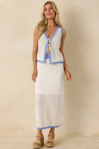 Women's MINKPINK Rae White & Blue Contrast Knit Top | 55% Cotton & 45% Acrylic 3